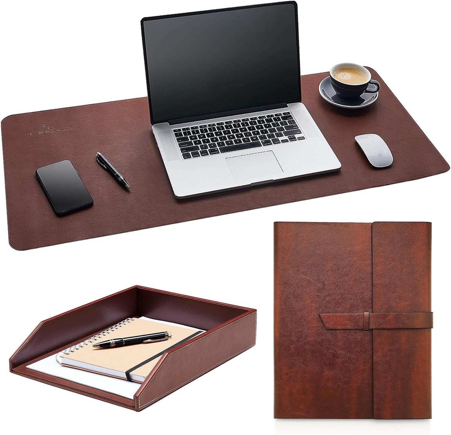 GALLAWAY LEATHER Desk Pad, Letter Tray, and Padfolio