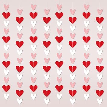 96 Red White Pink Heart Garland - NO DIY - Valentines Day Party Decorations Supplies, Valentines Day Hanging String Garland Banner for Wedding Engagement Anniversary Valentines Day Decor