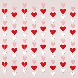 96 Red White Pink Heart Garland - NO DIY - Valentine's Day Party Decorations Supplies, Valentine's Day Hanging String Garland Banner for Wedding Engagement Anniversary Valentines Day Decor