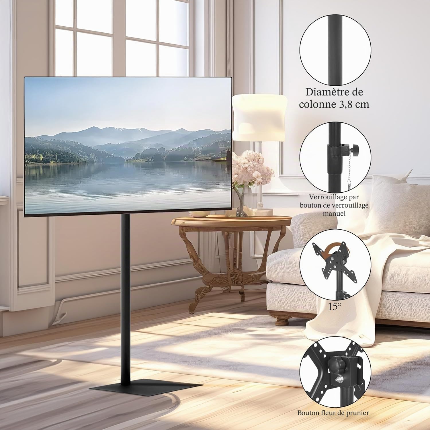MYOYAY Support de télévision mobile pour téléviseurs à écran plat/incurvé LCD LED de 12 à 43 pouces, chariot TV inclinable pouvant supporter jusqu'à 40 kg, 4 hauteurs réglables, support de sol pour