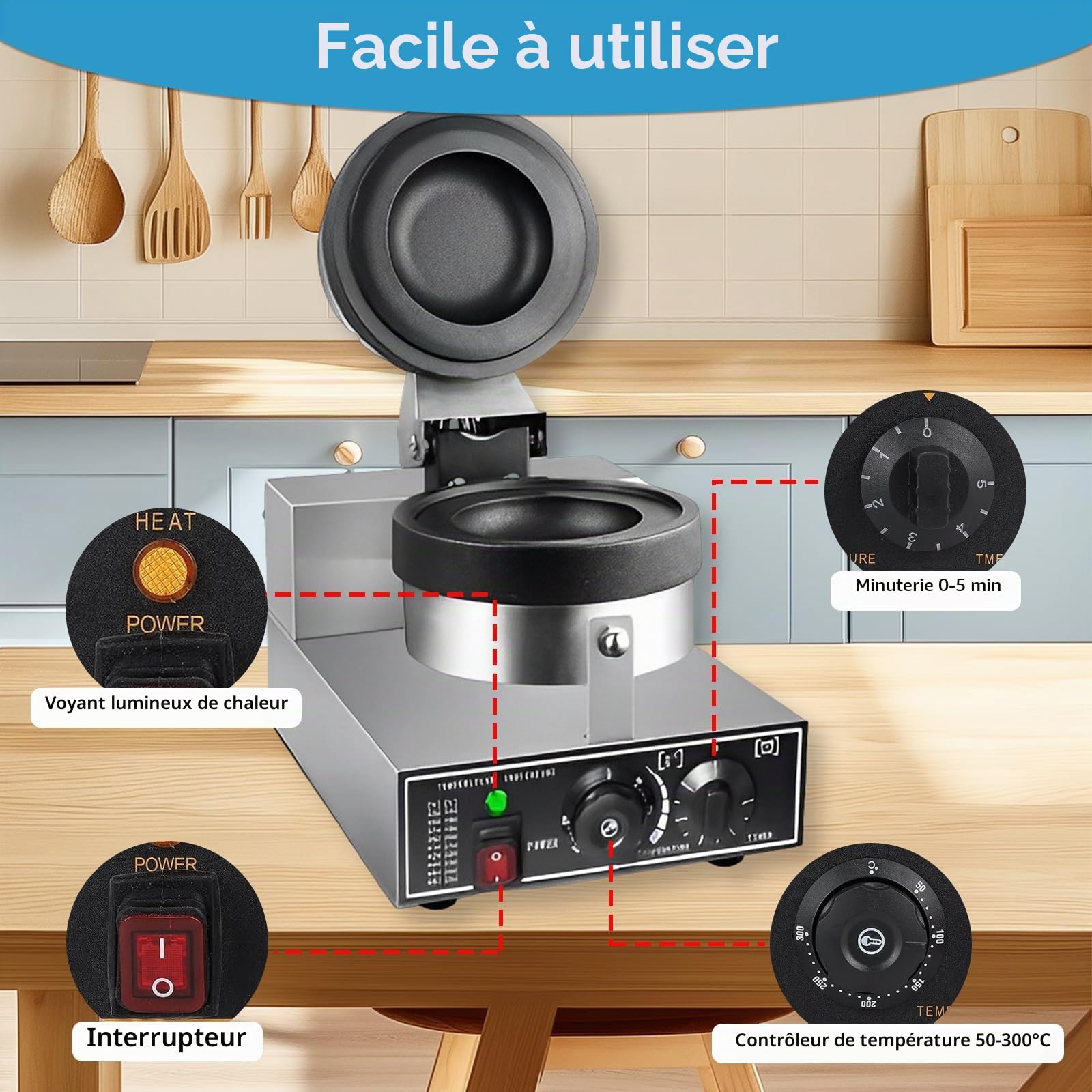 LIROPAU Machine à Burger UFO, Presse à Panini Antiadhésive Commerciale Pour Hamburgers, Température Réglable De 50 à 300 ℃, Réglage de la Durée de 0 à 5 Minutes pour un Usage Domestique Commercial