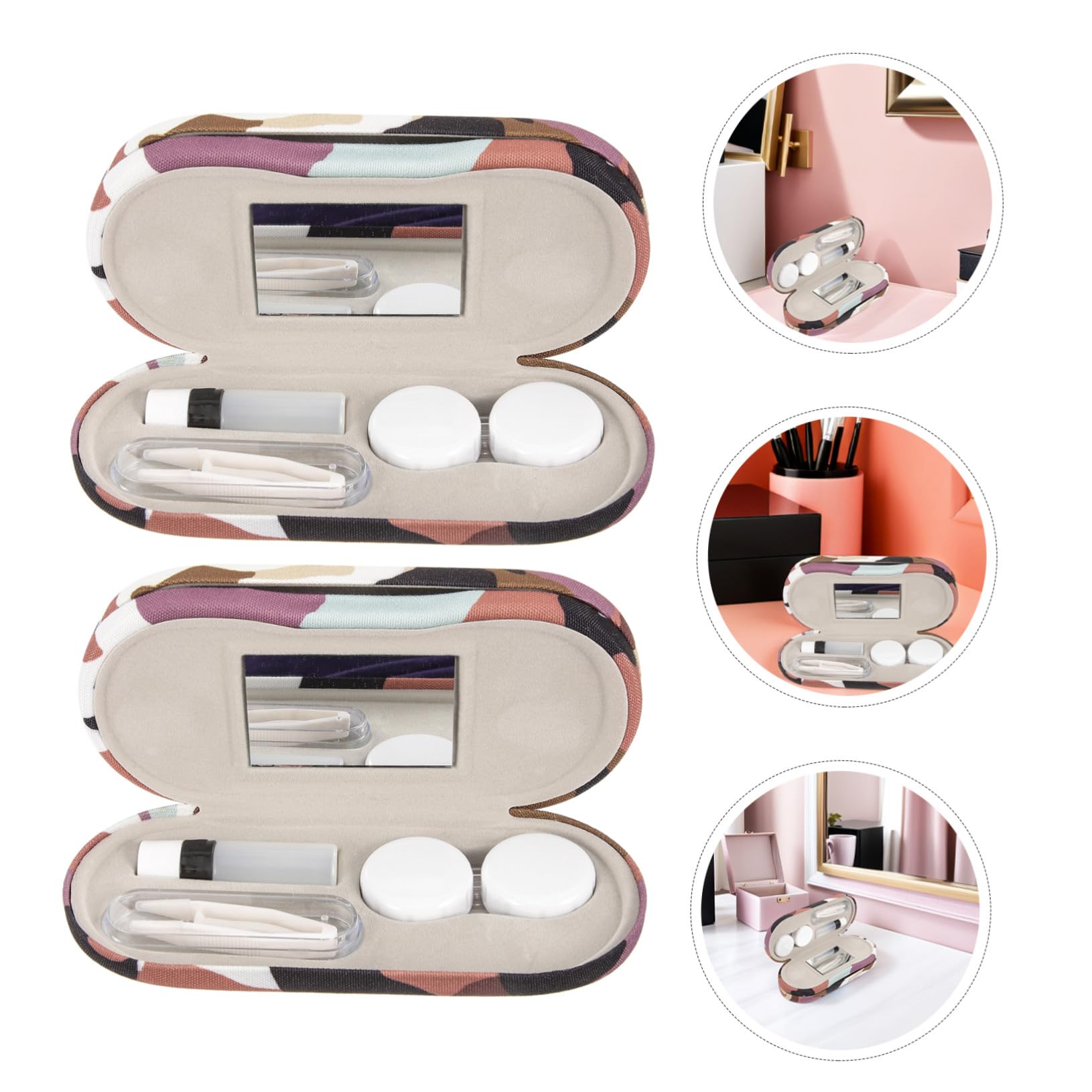 2 Ensembles Étui Rigide Double pour Lunettes et Lentilles Camouflage Boîte de Rangement Portable avec Miroir et Pince Protection Solide pour et Soleil Kit de Voyage Pratique