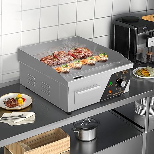Miniatura 9 de Bonnlo Plancha eléctrica comercial de 14 pulgadas y 1500 W con encimera antiadherente, control de temperatura ajustable de 122-572  de parrilla