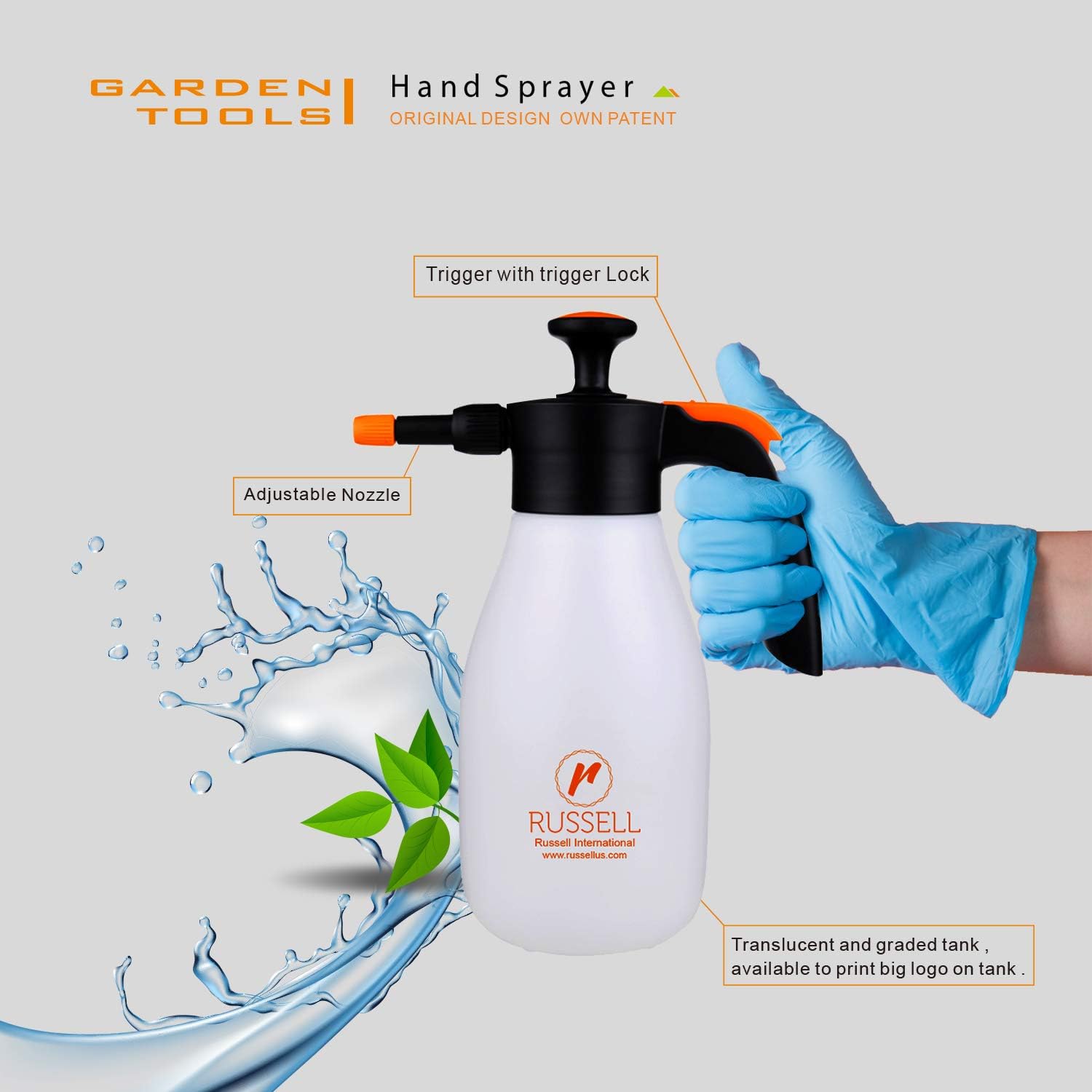 Russell-1010, 1 Liter, Pressure Sprayer, Handheld Heavy Duty Multi Sprayer, One Hand Ergonomic Grip, Gardening, Fertilizing, Cleaning, Indoor, Window Tint and General Use Sprayer