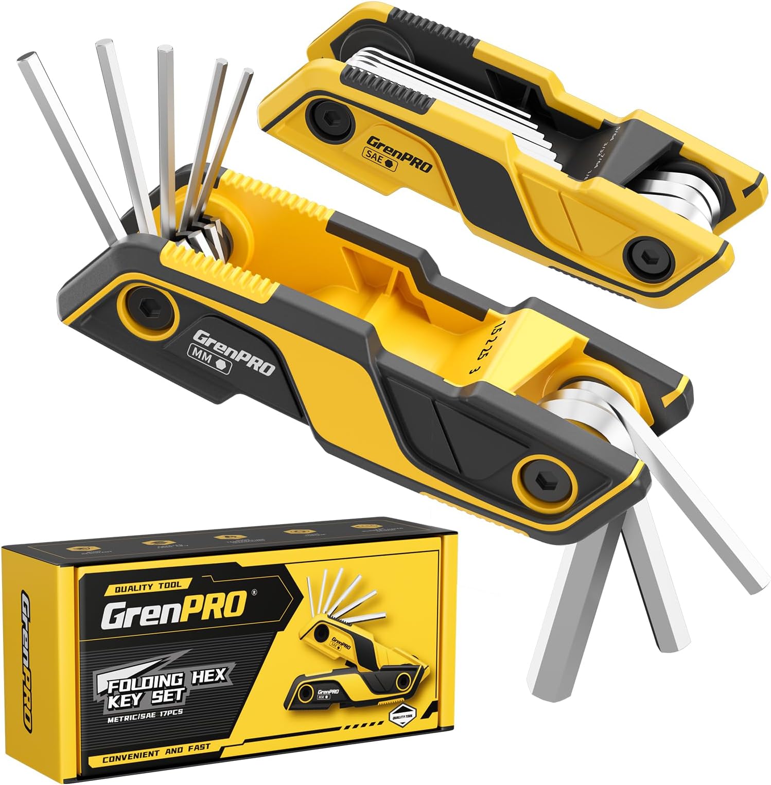 GRENPRO Folding Allen Wrenches Sets, 17PCS Allen Key Set, Hex Key Allen Wrench Set, Bike Tool Kit, Standard Metric & SAE Multifunction Tools, 2 Pack Portable Mountain Bicycle Repair Accessories Kits