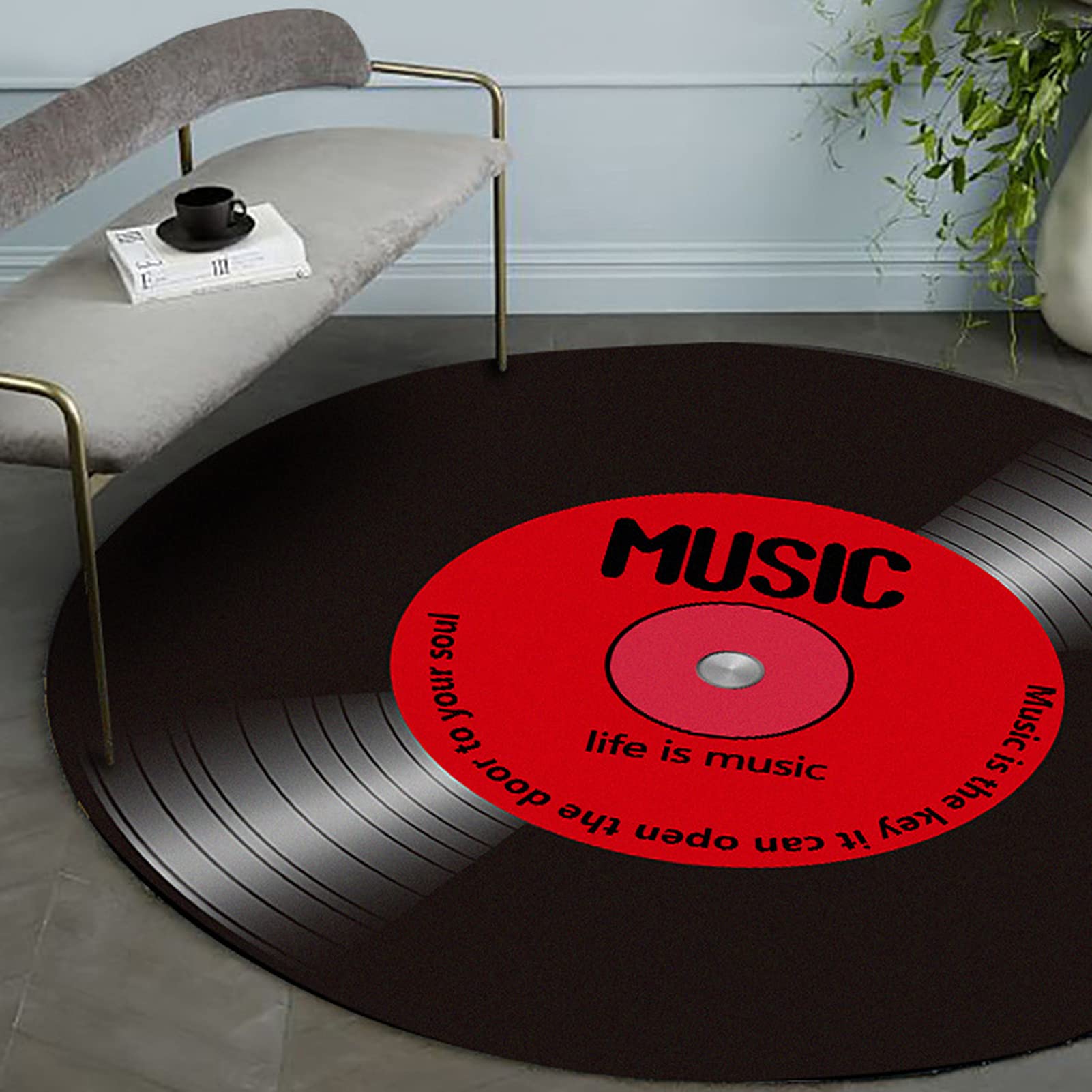 Alfombra Disco Vinilo, Alfombra Redonda 120 Pelo Corto, Estilo E
