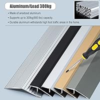 Vista 4 de Tira de transición de piso de puerta a madera, rampas de entrada para escalones de escaleras del hogar, reductor de umbrales de aluminio de 1.4 in