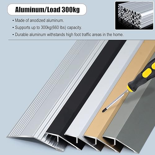 Miniatura 4 de Tira de transición de piso de puerta a madera, rampas de entrada para escalones de escaleras del hogar, reductor de umbrales de aluminio de 1.4 in