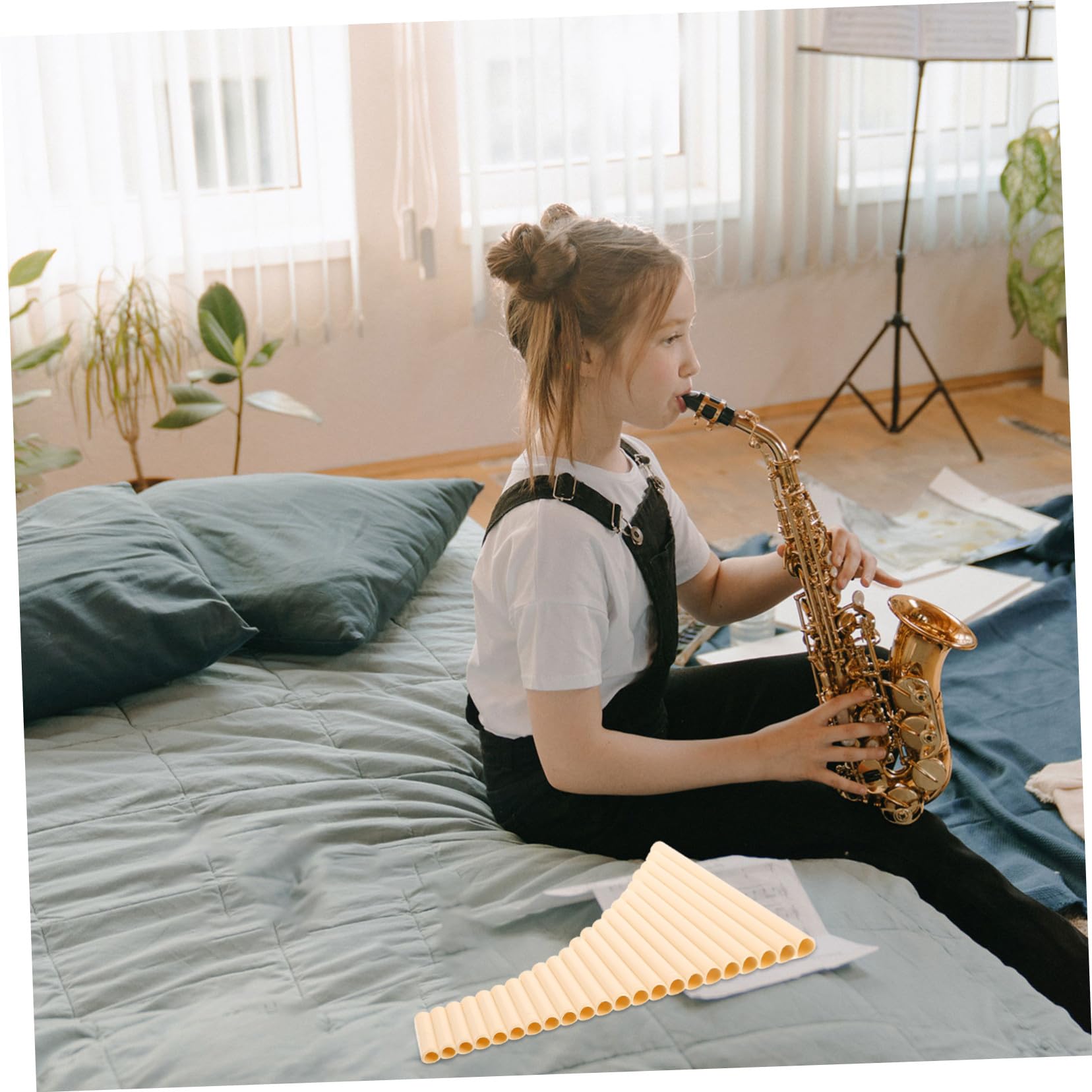 TOYANDONA Flauto di Pan a 22 Canne in Sol Strumento Musicale Tradizionale Fiato Design Elegante in Bianco Avorio per Esibizioni e Apprendimento
