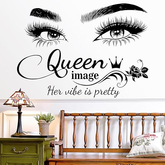 Eyelash Wall Decals Her Vibe is Pretty Mural Decor Removable Inspirational Quotes Wall Stickers Vinyl Queen Eye Quotes Wall Art for Women Girls Dorm Bedroom Living Room Office Background