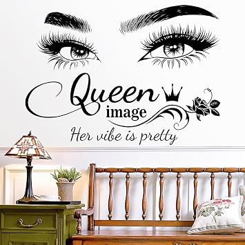Eyelash Wall Decals Her Vibe is Pretty Mural Decor Removable Inspirational Quotes Wall Stickers Vinyl Queen Eye Quotes Wall Art for Women Girls Dorm Bedroom Living Room Office Background
