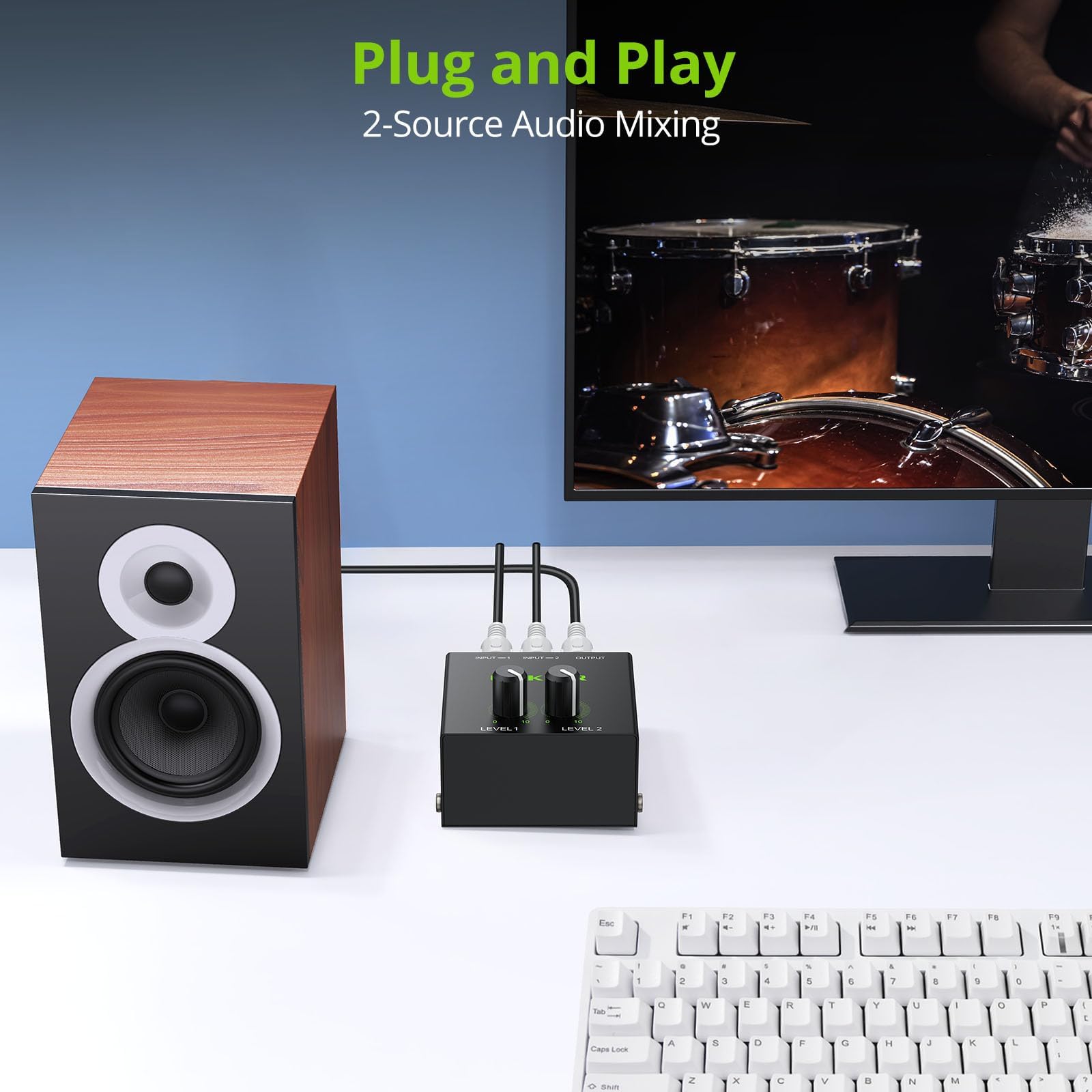 LiNKFOR Passive RCA Audio Mixer, 2 Channel Stereo Mixer with Gold-Plated RCA Connectors - Image 2