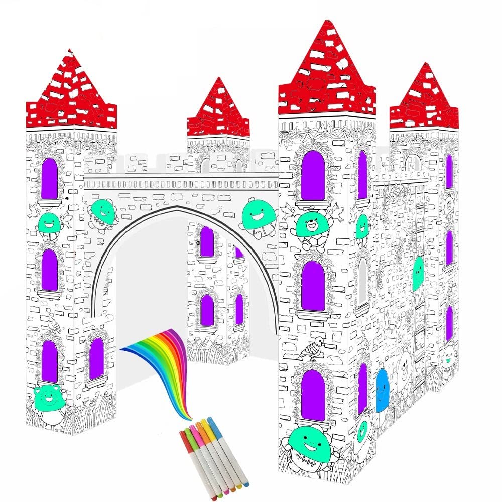 Eazy Kids Diy Doodle | Color & Paint | Art And Craft | 100% Recycled Paper | Birthday Gifts | Set Of 6 Sketch Pen | Erasable Painting Castle With Music And Light | 3Years+ |Multicolor