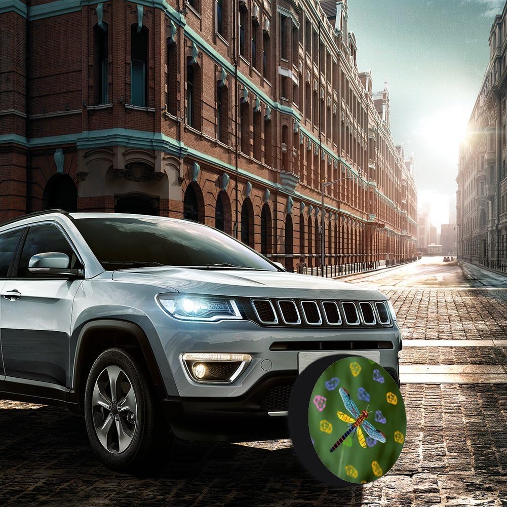 28"-34" Thickening Spare Tire Cover Colorful Dragonfly Waterproof Leather Tire Wheel Cover for Trailer Jeep RV SUV