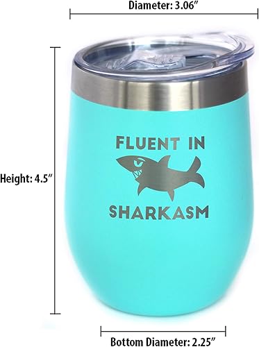 Miniatura 5 de Bevvee Fluent in Sharkasm - Divertido vaso de vino de tiburón con tapa deslizante, taza aislada de acero inoxidable, bonitos regalos de decoración