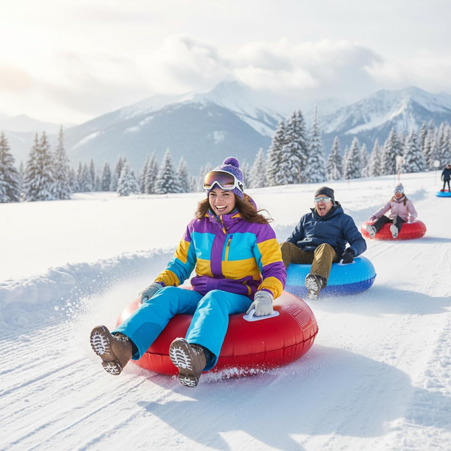 Shappy 2 Pack 36'' 40'' 47'' Snow Tube Inflatable Snow Sleds Heavy Duty Sleds Adults for Winter Outdoor Sports Toboggan with Handles Thickened Bottom