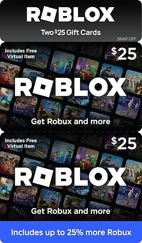 Roblox Physical Gift Cards, Multipack 2 x $25 [Includes Free Virtual Item] [Redeem Worldwide]