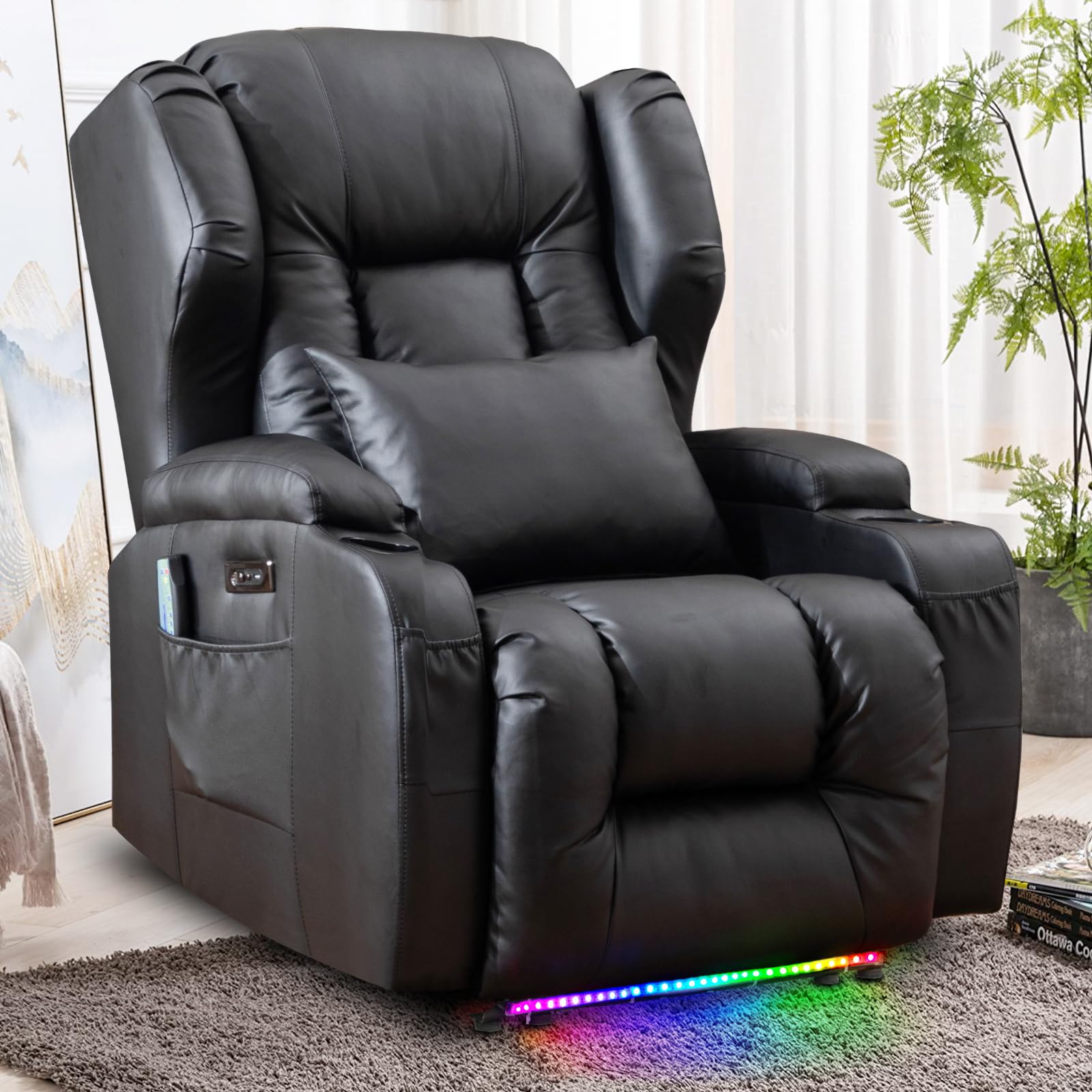 SAMERY Relaxsessel Elektrisch Massagesessel Fernsehsessel mit Liegefunktion Vibration Heizung, Relaxsessel & -liegen mit LED/USB, Kinosessel TV Sessel Wohnzimmer Schlafzimmer Schwarz 7815-3 Kartons