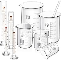 Feekoon 10-Piece Glass Beaker Set with Measuring Cylinders & Stirring Rod - 50-1000ml Beakers, 5-100ml Cylinders for Labs