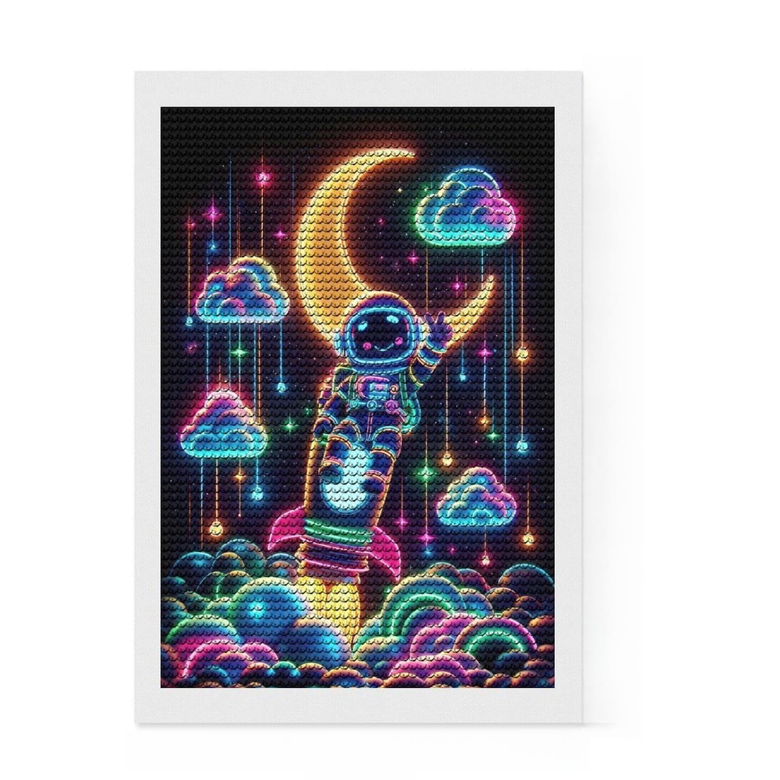 Junmoney NEON Space Diamond Art Kit 8"x12", Satisfying Creative Project, Printed Canvas, Home Wall Decor, Birthday Gift, with Tool Kit