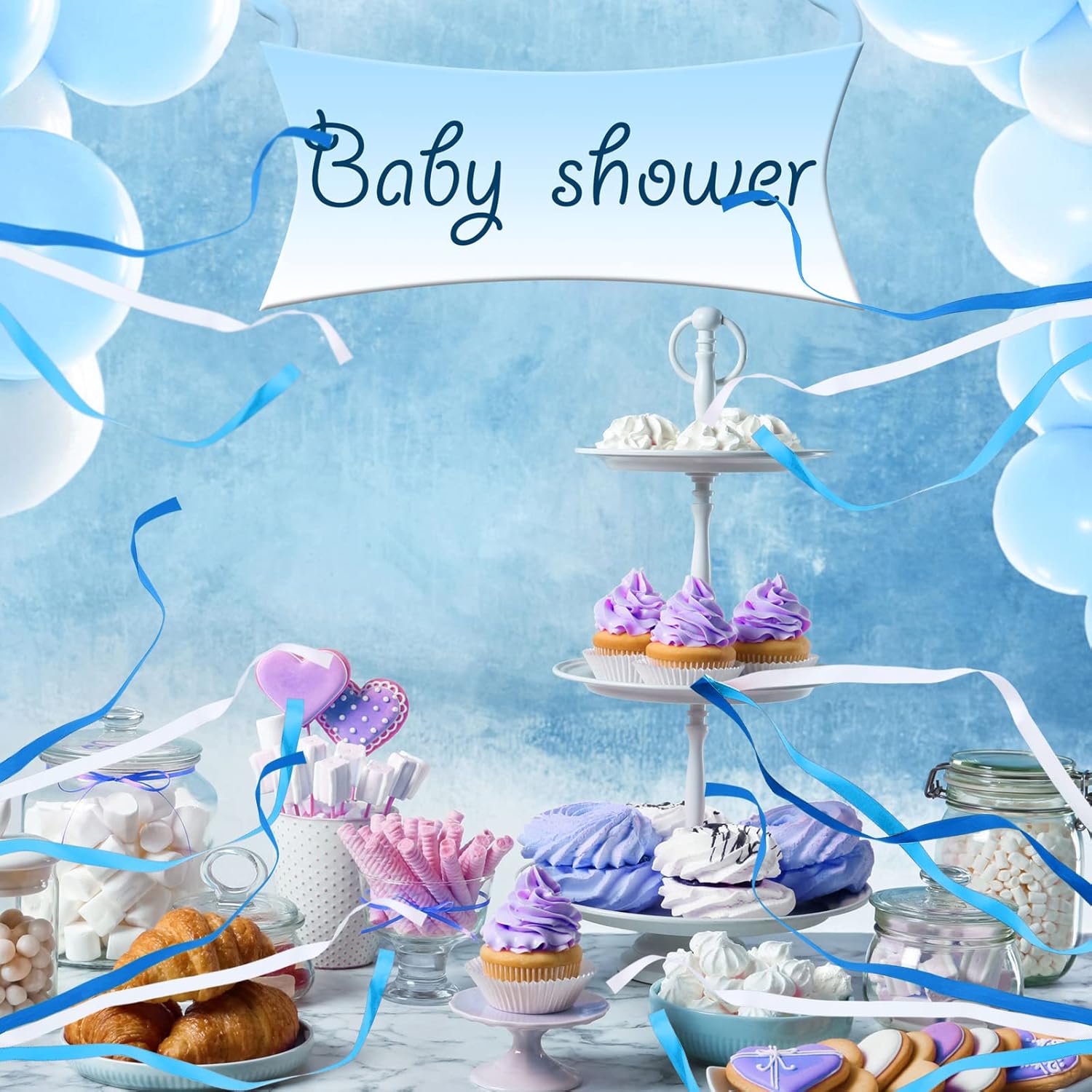 Chalyna 100 Pieces Lace Ribbon Wedding Wand Sticks Colorful Ribbon Streamers with Bells Silk Fairy Stick Wands for Wedding, Party, Holiday, Activities (Blue, Light Blue, White)