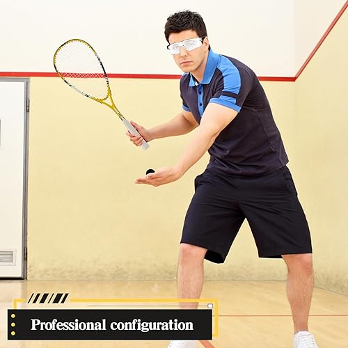 Miniatura 7 de Paquete de 2 raquetas de squash para principiantes, incluye raquetas con bolsas de raqueta, fundas antivaho para gafas, bola de punto azul,