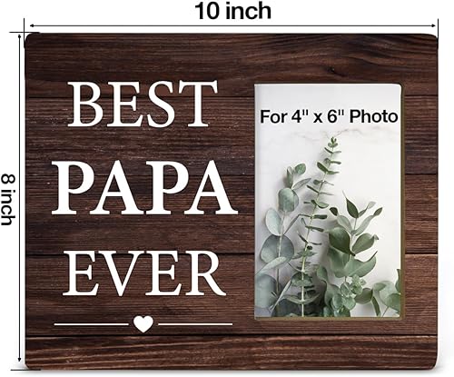 Miniatura 2 de Marco de fotos de madera rústico para papá con texto en inglés "Best Papa Ever", regalos para abuelo, cumpleaños, Navidad, Día del Padre, fotos de 4