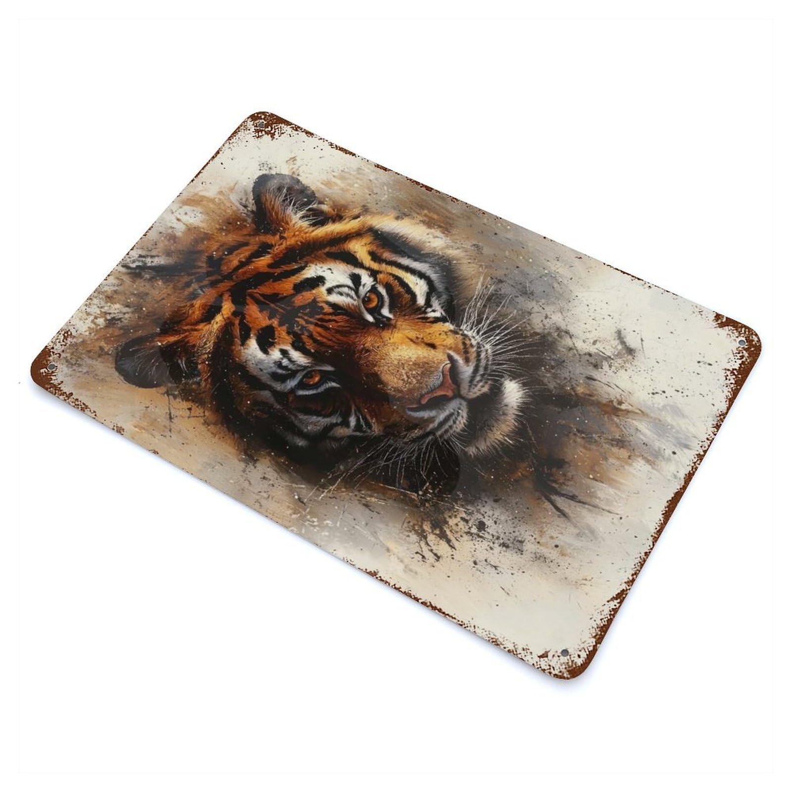 Garage Style Tiger Portrait Rust Effect Tin Sign 11.8"x7.9", Industrial Home Decor for Bar And Workshop