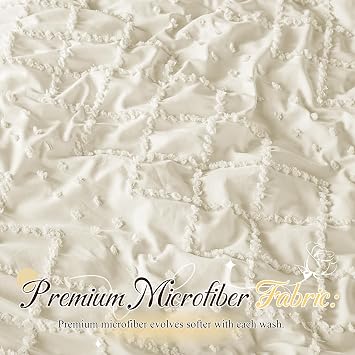 Manyshofu Beige Tufted Duvet Cover Set, 5 Piece Boho King Bedding