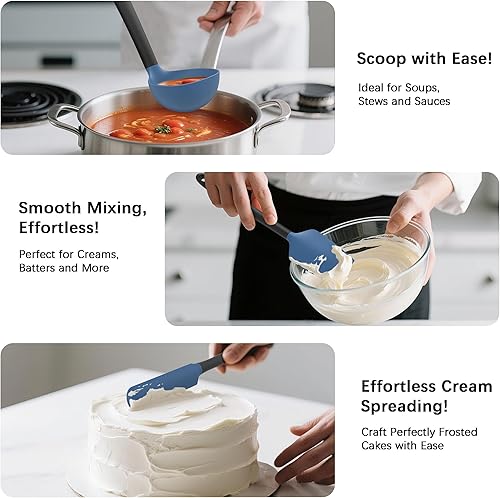 Miniatura 4 de Coukre Juego de utensilios de cocina de silicona con soporte, resistentes al calor, herramientas de cocina de grado alimenticio, espátula, cuchara y