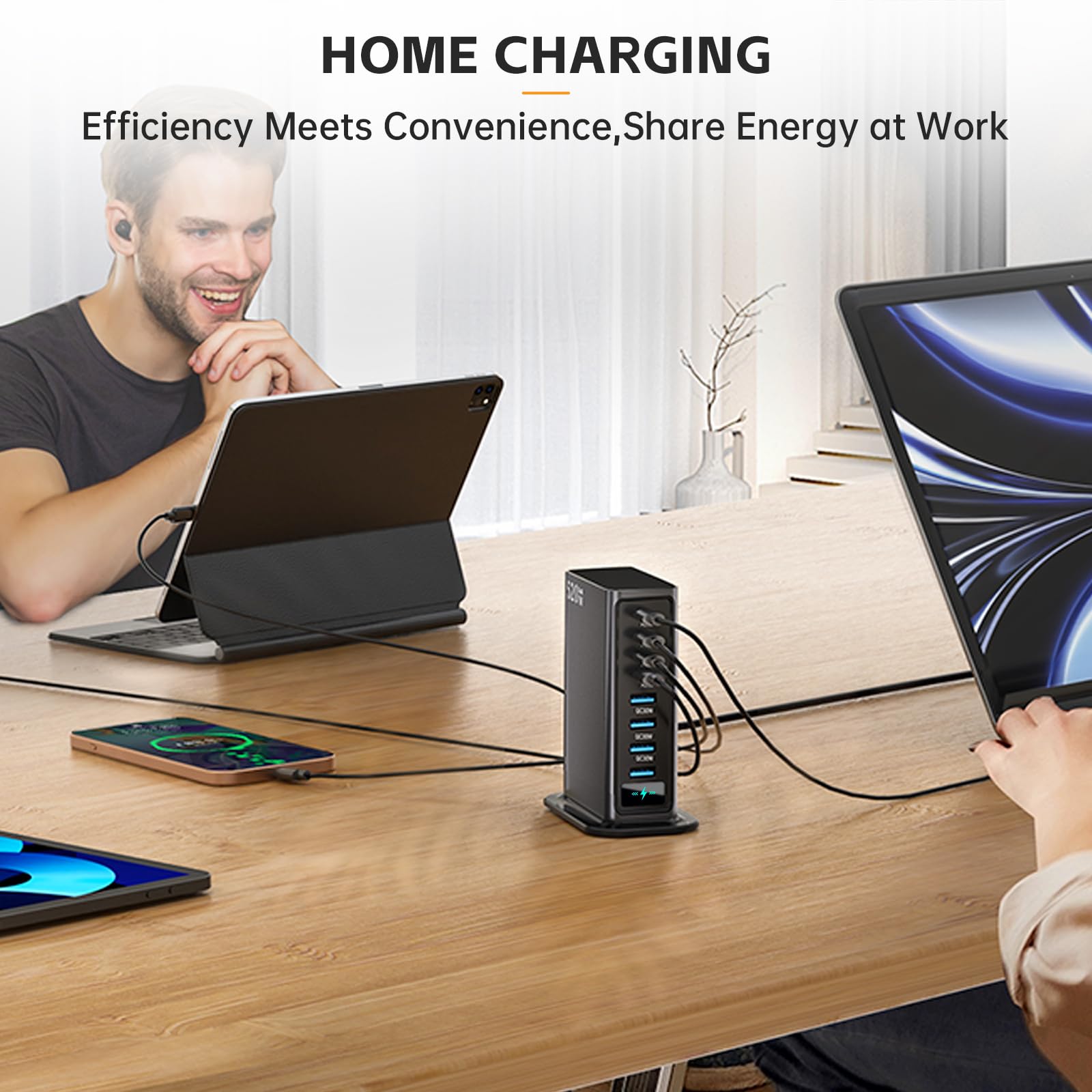 Blok ładowarki USB C 520 W | 8 portów GaN szybka stacja ładująca koncentrator | PD 100 W typ C i USB A ładowarka do laptopa | do MacBooka Air/Pro, iPhone'a, iPada, konsol do gier | podróż do użytku