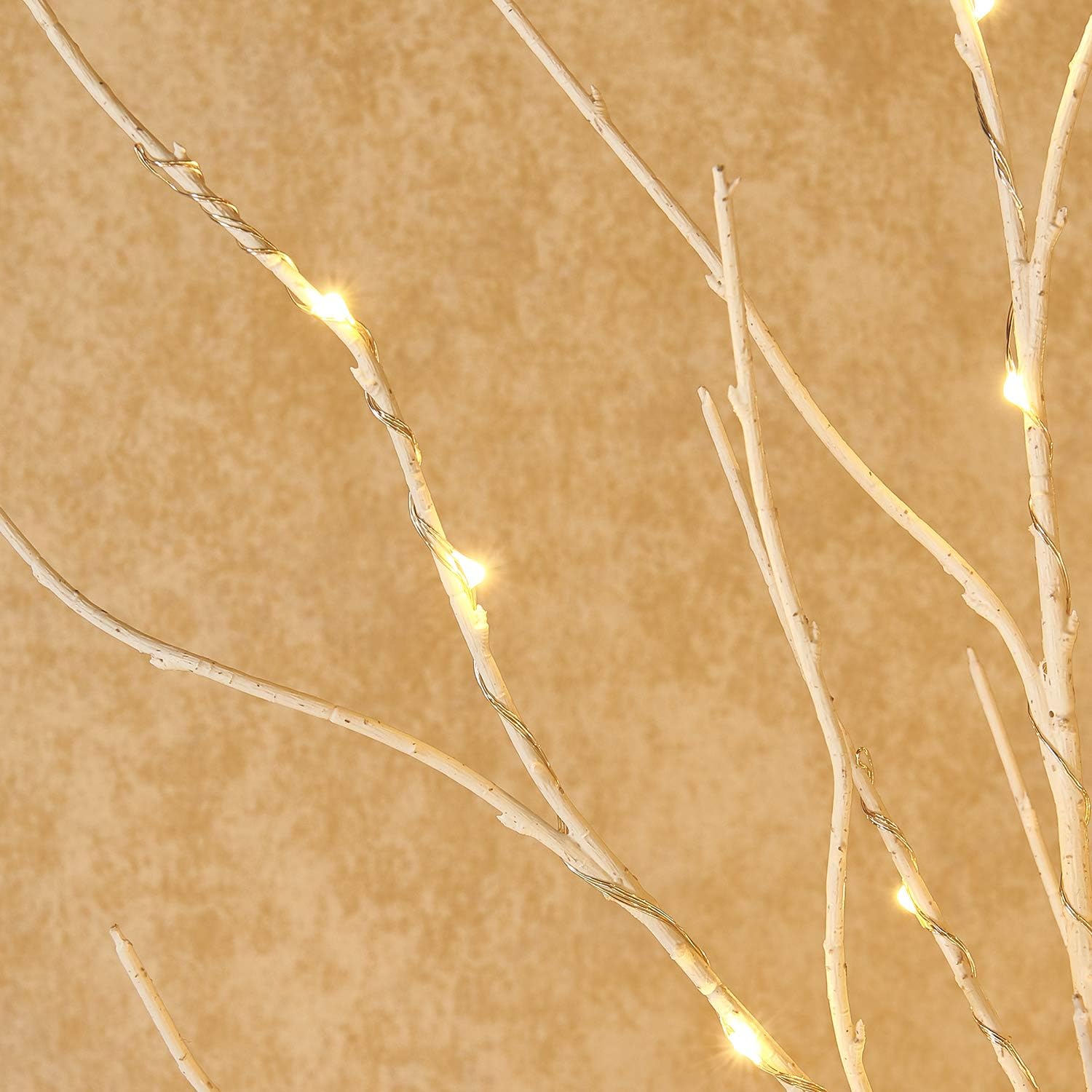 BAOLITVINE Lighted White Twig Branches 32IN 200 Warm White Fairy Lights, Lighted Willow Branches Plug in with Timer, Dimmer for Home Bedroom Fireplace Christmas Decoration Inside Outdoor