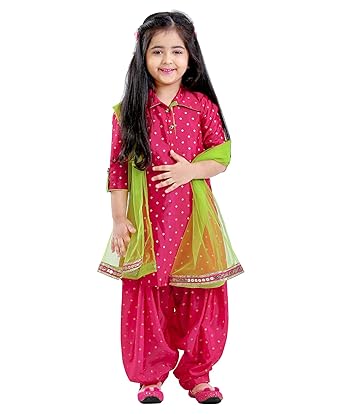 White Button Girl's Silk Blend Patiala Suit