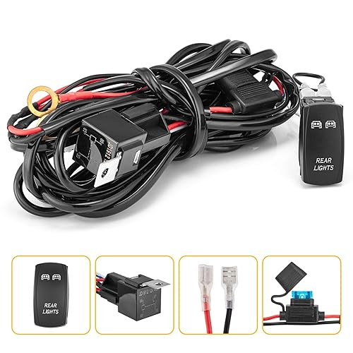 Miniatura 2 de Mofun - Kit de arnés de cableado de luz LED de 2 conductores con interruptor basculante azul para luces traseras, relé de encendidoapagado y