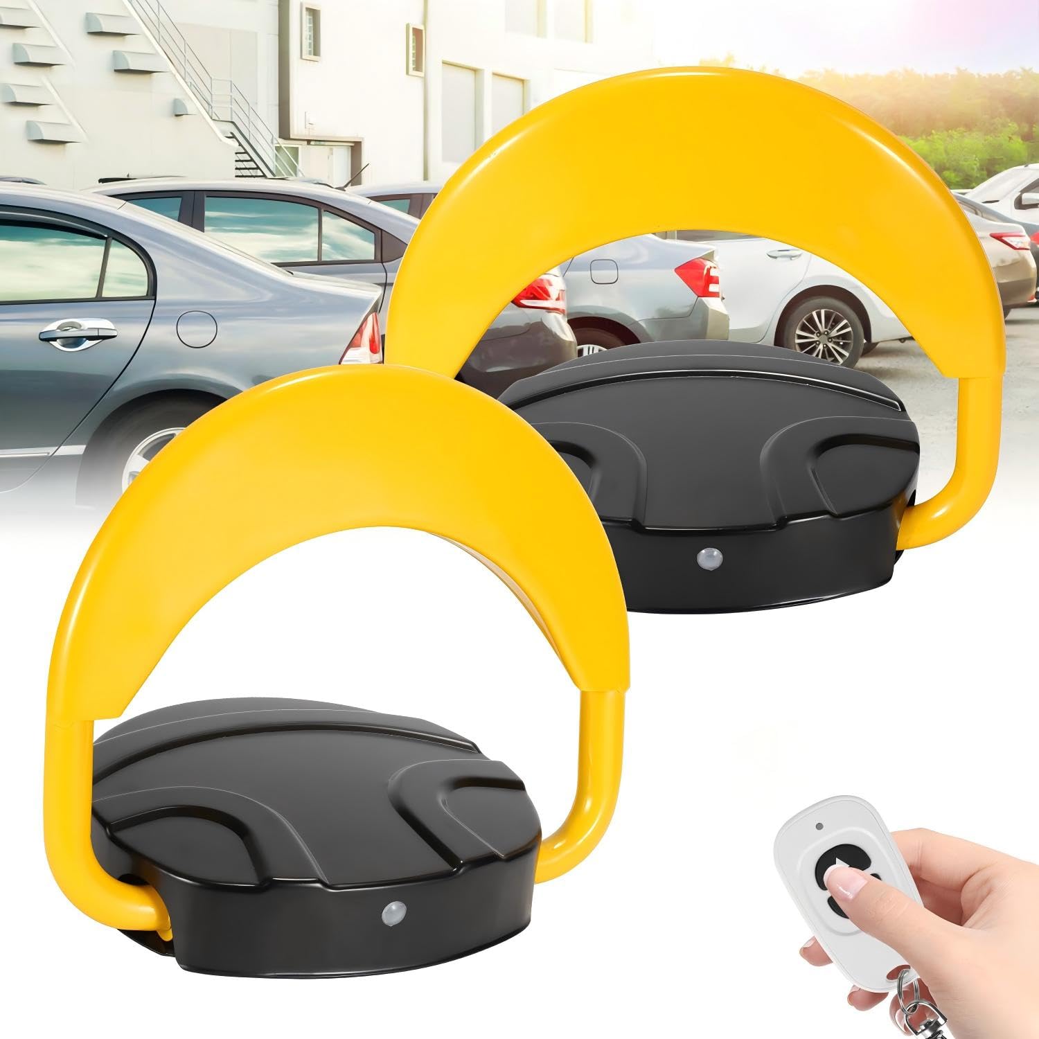 Set di 2 blocchi di parcheggio elettrici, 4 telecomandi e 4 chiavi, IP67, impermeabili, pali di parcheggio pieghevoli in acciaio, barriera a 180° con allarme per parcheggio privato