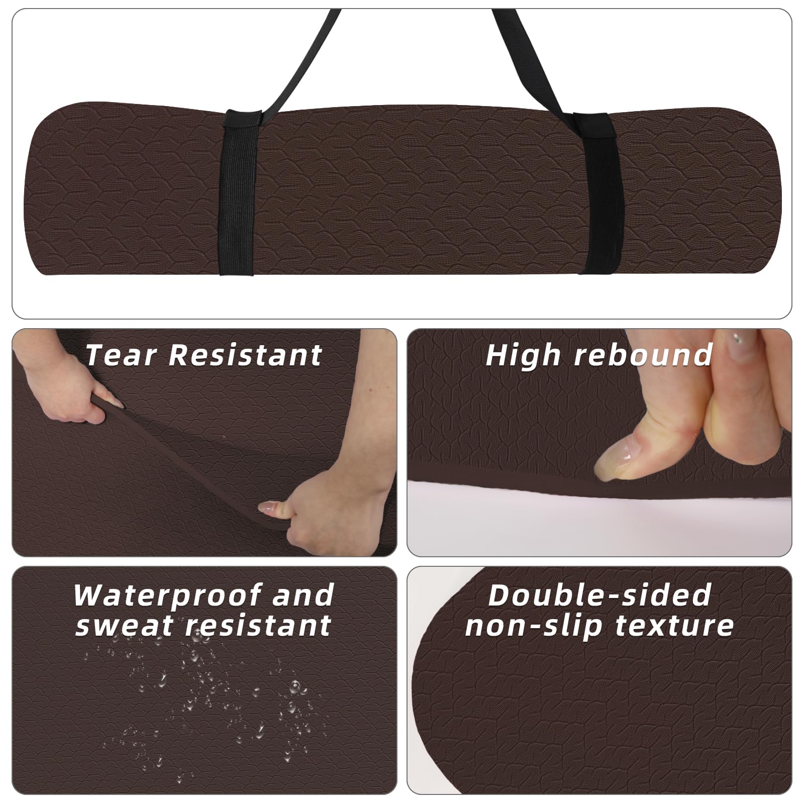 Tappetino da yoga extra spesso 8 mm, morbido e leggero in TPE con cinghia, ad alta elasticità, anti-fatica, tappetino antiscivolo per donne, yoga, campeggio, viaggi, palestra e attività all'aperto |