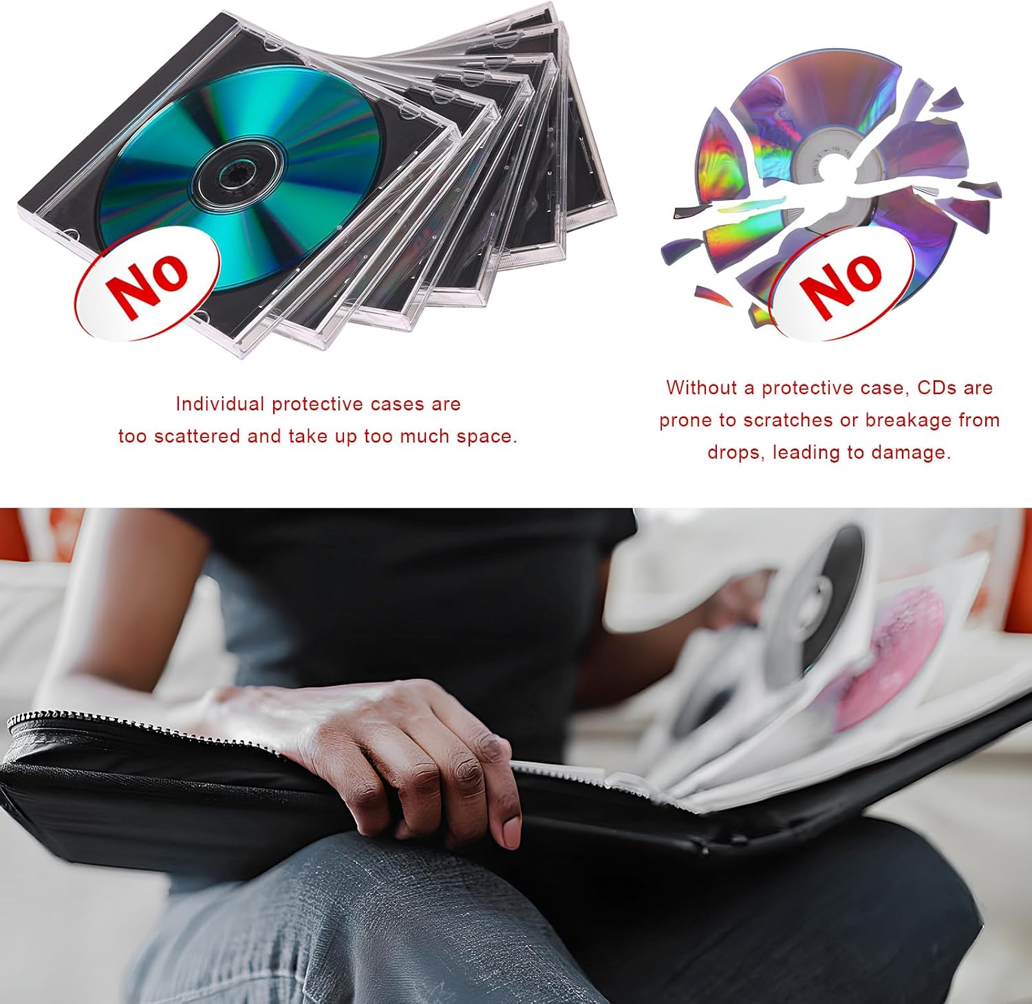520 Capacity CD Case Holder, PU Leather CD DVD Storage Binder Media Organizer with Zipper, Portable Storage Booklet Album Box for Vehicle Home Office, Car Accessories