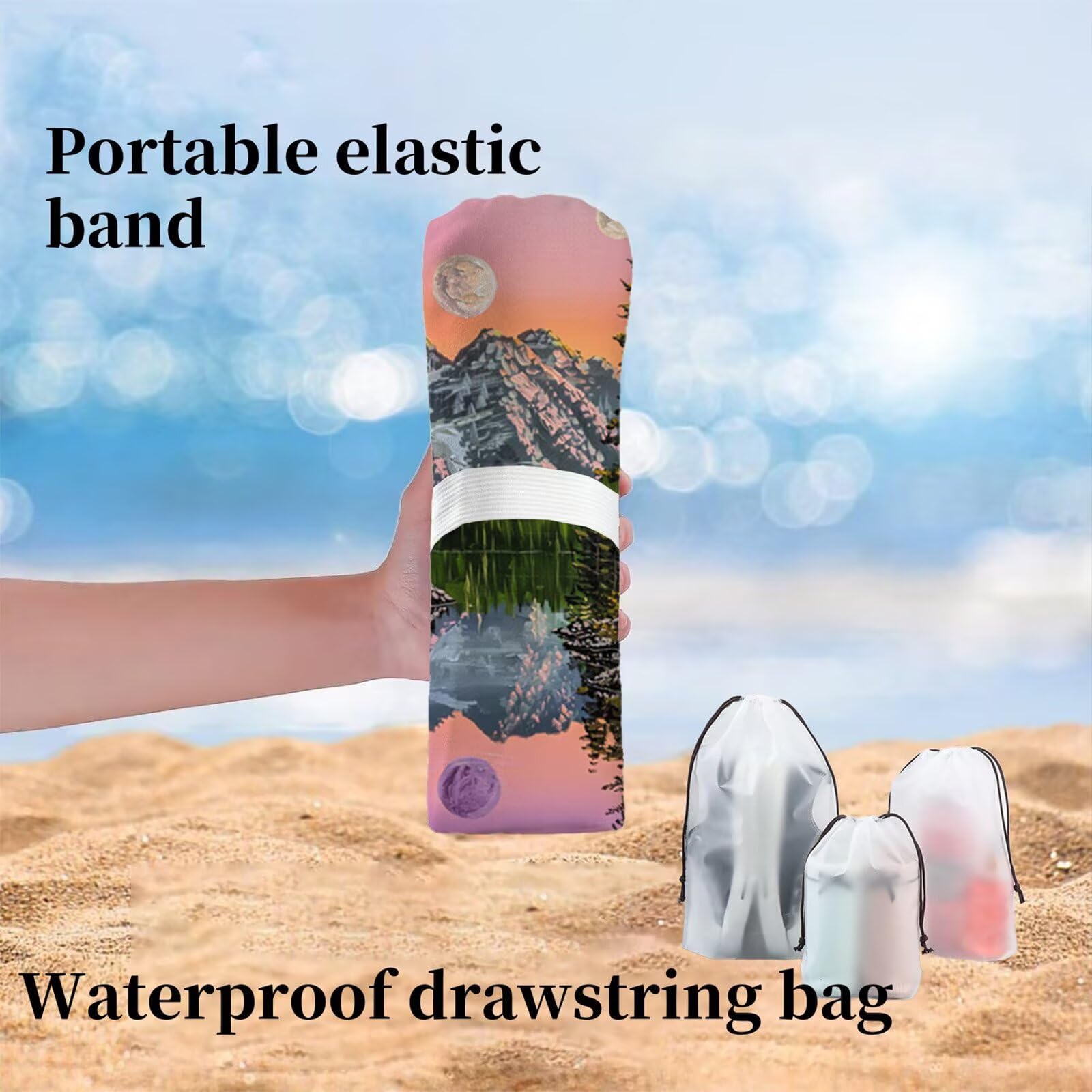 Strandtuch Malerischer Berg Mikrofaser Handtuch Groß 220 x 100 cm, Saunahandtuch Schnell Trocknendes, Sandfreie Stranddecke, Saugfähiges Badetuch, Platzsparende Reisehandtuch, Sauna Zubehör Y1-461