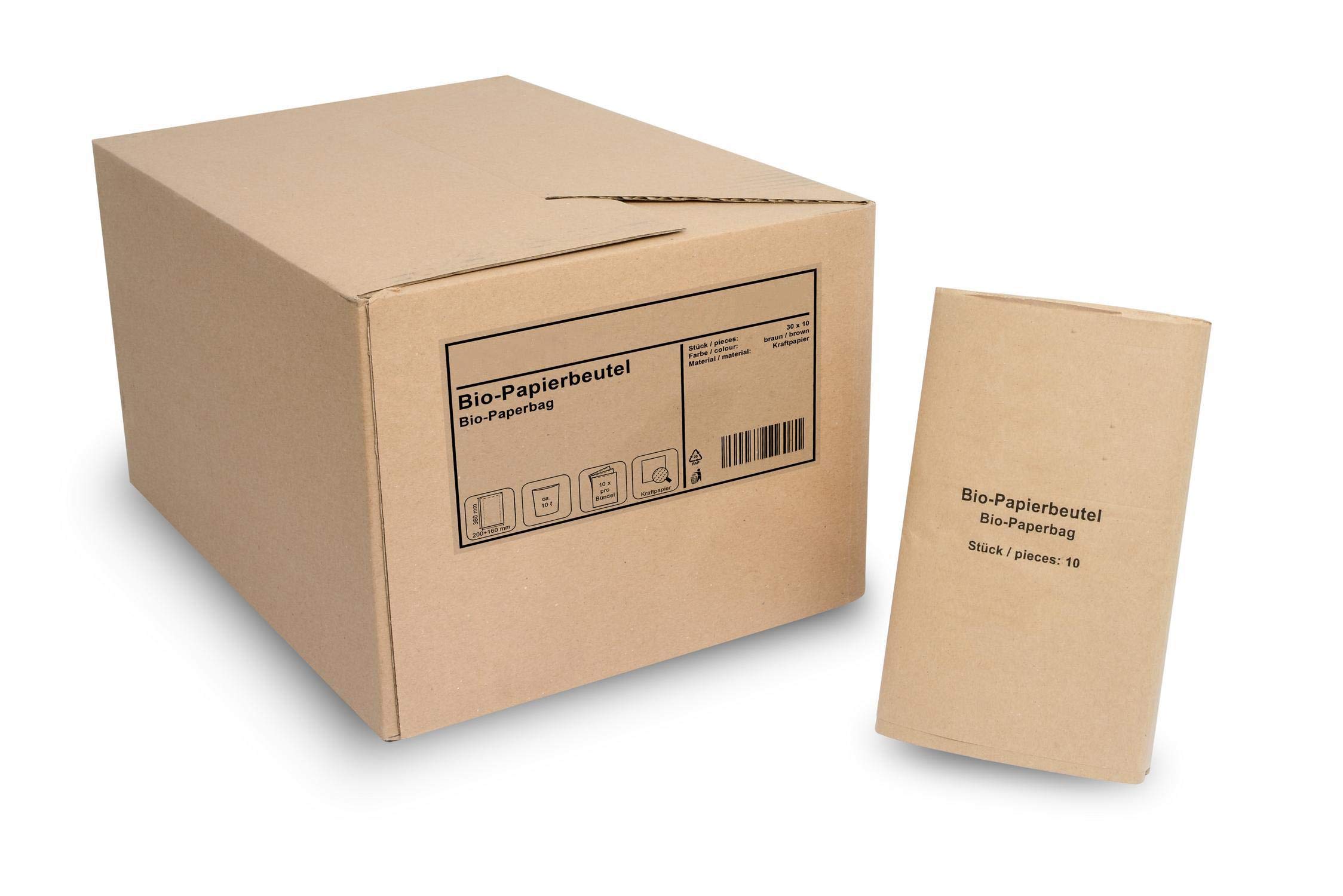 Hypafol Bio Papier Müllbeutel 300 Stück | abbaubare braune Biomüllbeutel für kompostierbare & biologische Abfälle und mehr | ohne Plastik | 1-lagig, Tüten mit 10 L Fassungsvermögen | 200x160x360 mm
