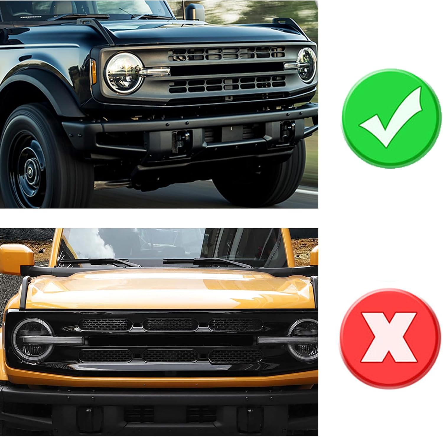 RAZPOY for Bronco Grill Inserts, 6PCS Front Grille Mesh Inserts Cover Trim Guard Compatible with 2021-2023 Ford Bronco Exterior Accessories, Black