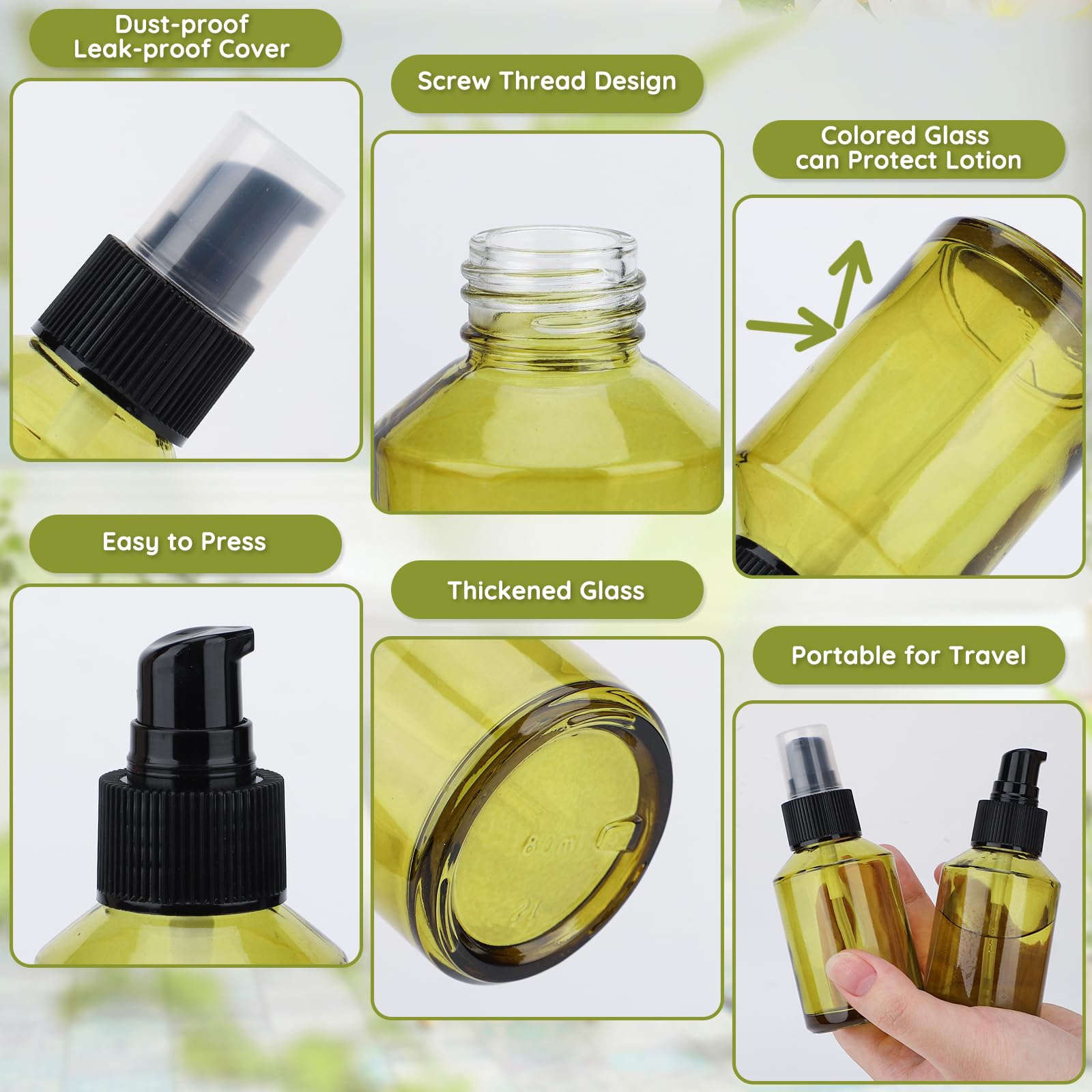Segbeauty 12 contenitori da viaggio in vetro da 56,7 g, ricaricabili, piccoli contenitori da viaggio per creme, mini flaconi vuoti per lozioni da 60 ml con erogatore a pompa, contenitori per cosmetici