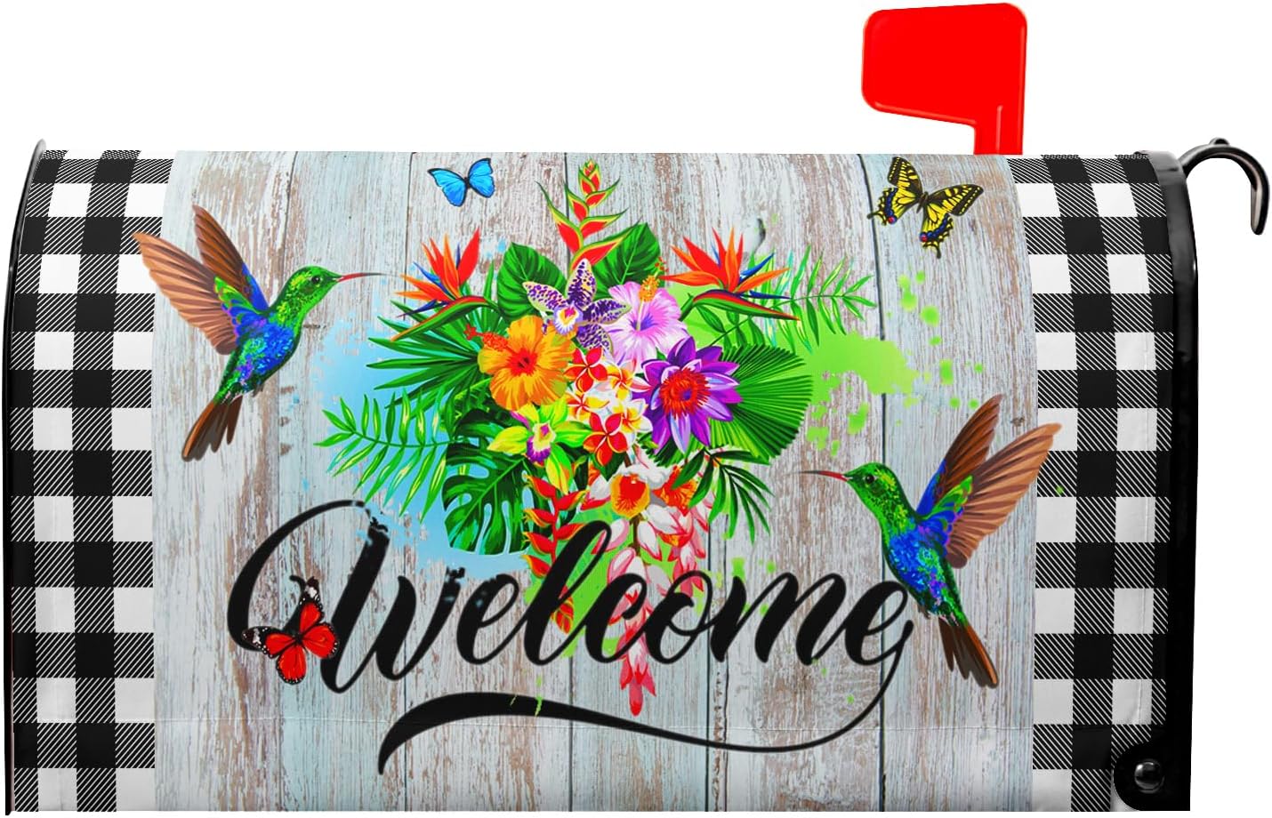 Spring Summer Hummingbirds Mailbox Cover Magnetic Standard Size 18X21 Inch Spring Wreath Mailbox Wraps Flowers Butterfly Post Letter Box Cover Decor for Home Garden Yard