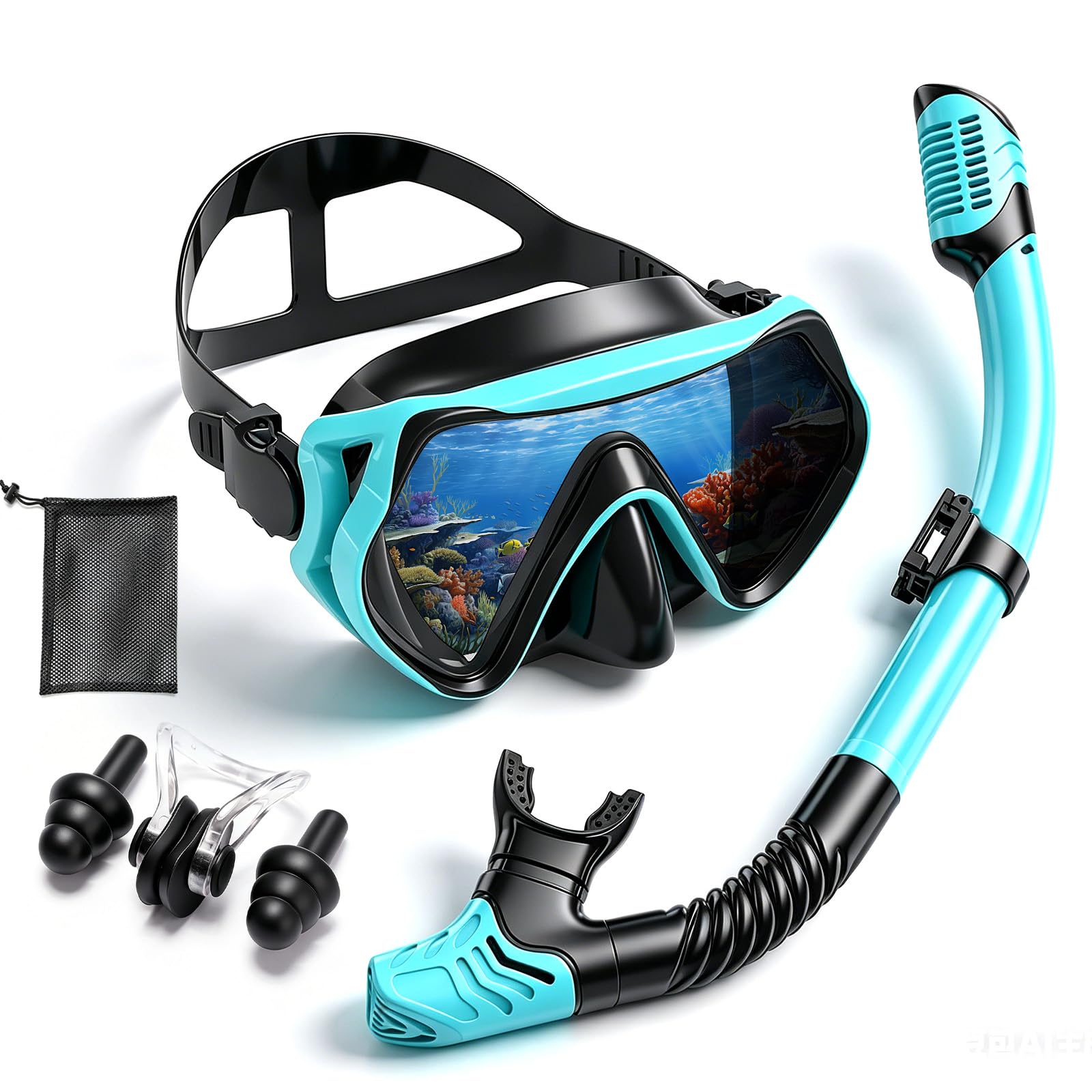 Schnorchelset Erwachsene mit Taucherbrille und Dry Schnorchel, Tauchmaske aus Gehärtetem Glas, Anti-Fog Anti-Leck, für Schwimmen/Schnorcheln/Tauchen