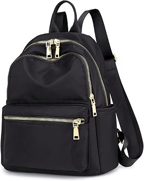 Womens Backpack Nylon Lightweight Rucksack Casual Back Pack with Multi Pockets for Commuting and Everyday Use - Black M