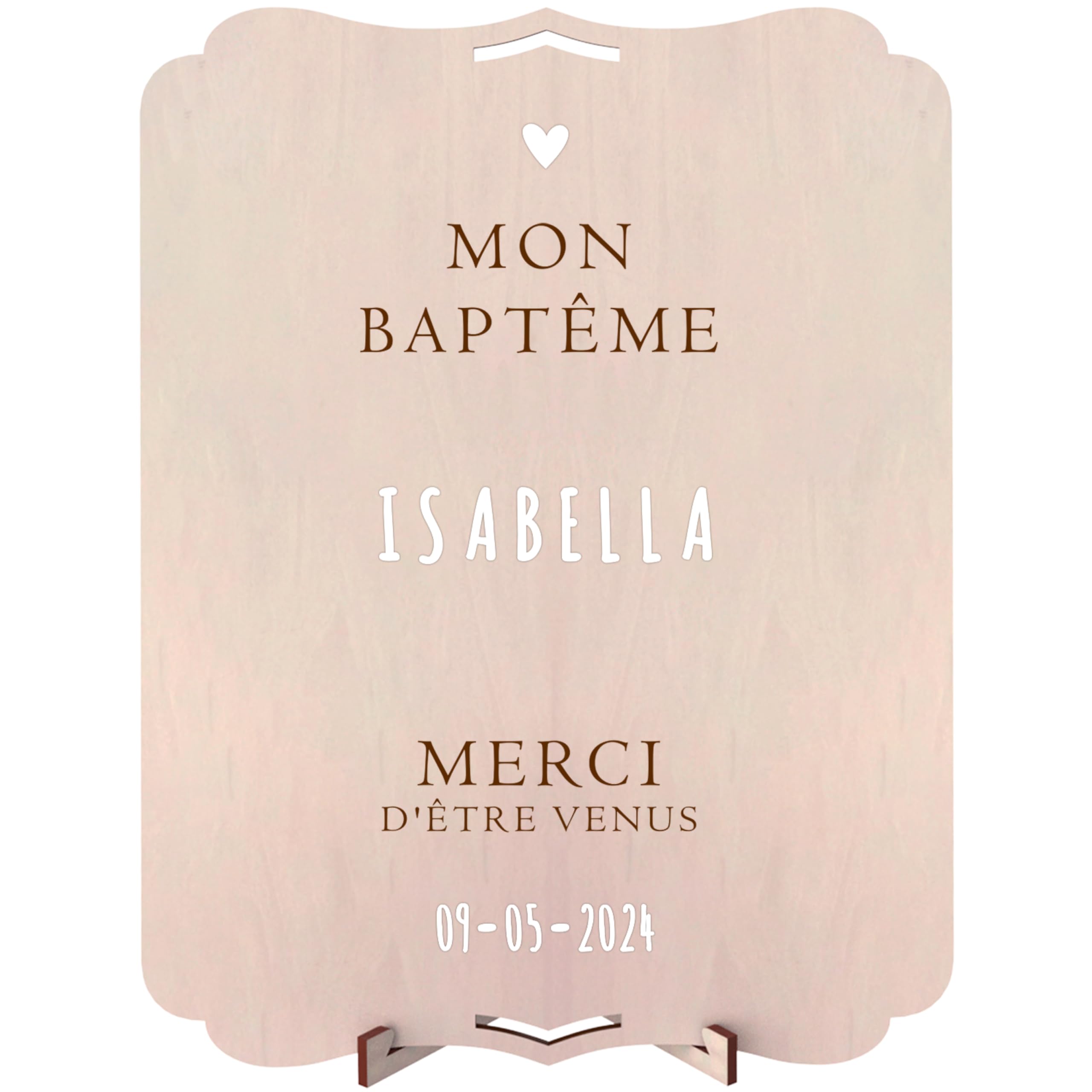 nagu® Baptême Décoration | Panneau Personnalisé en Bois 30x22 cm | Poster Baptême Fille ou Garçon avec Lettres Autocollantes | Pancarte avec Support & Trou pour Accrocher