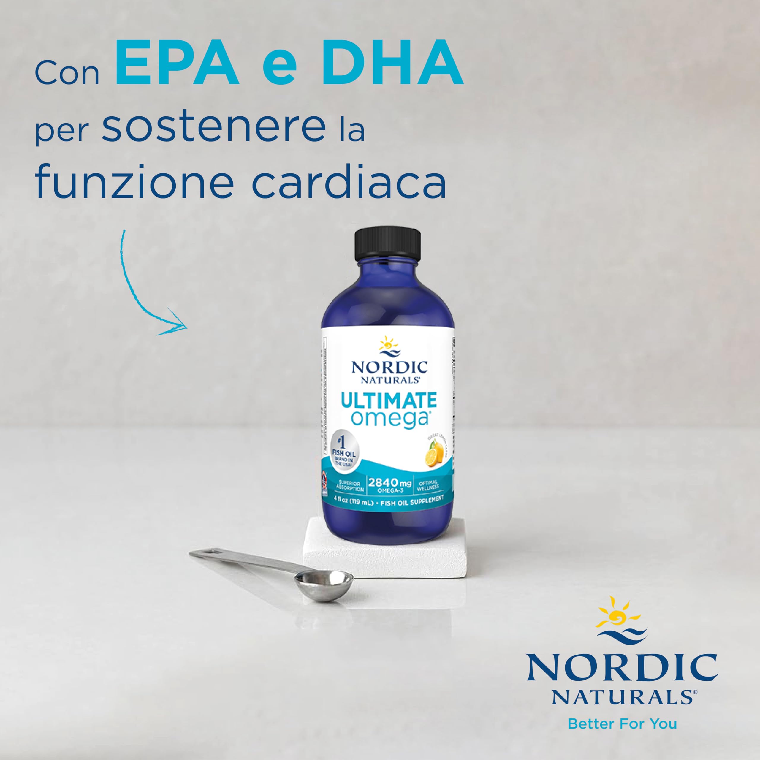 Nordic Naturals, Ultimate Omega, 2840 mg di Omega-3, Olio di Pesce con EPA e DHA, Gusto Limone, 119 ml, Testato in Laboratorio, Senza Soia, Senza Glutine, Non OGM