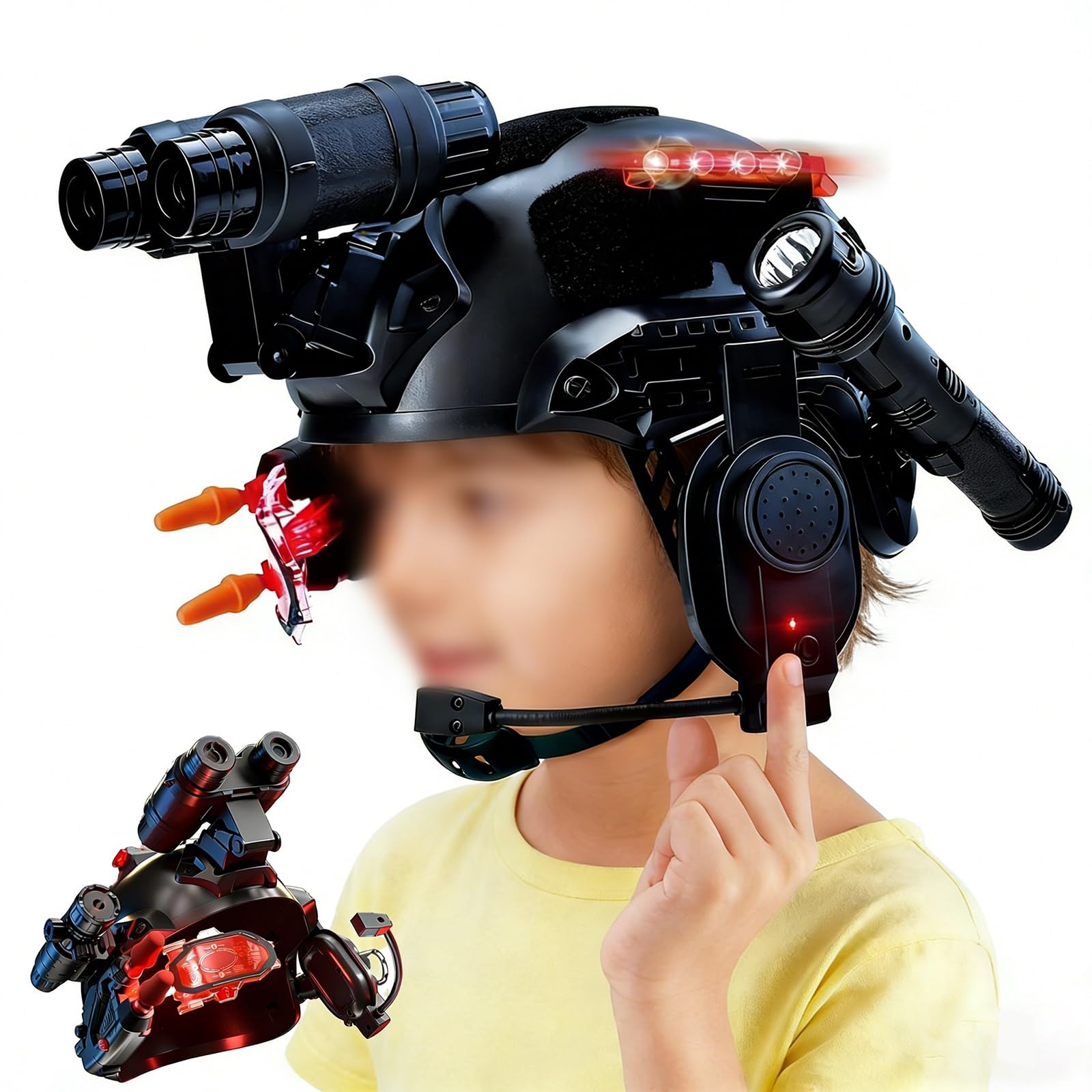 Taktisches Helmset for Kinder Mit Funktionierendem Mikrofon, Abnehmbarer Taschenlampe, Schaumstoffpfeilen, Geeignet for Kinder Ab 3 Jahren, Kann for Rollenspiele Verwendet Werden.
