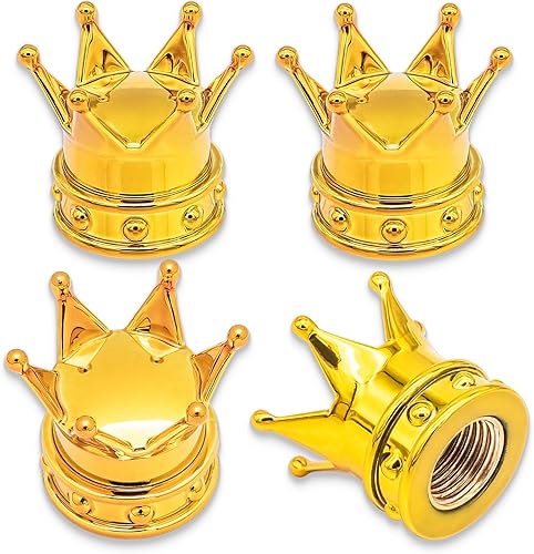 MEAJOO 4 tapas de vástago de válvula de neumático de corona, con anillo de goma O, tapa de válvula de aire de neumático de plástico con núcleo de