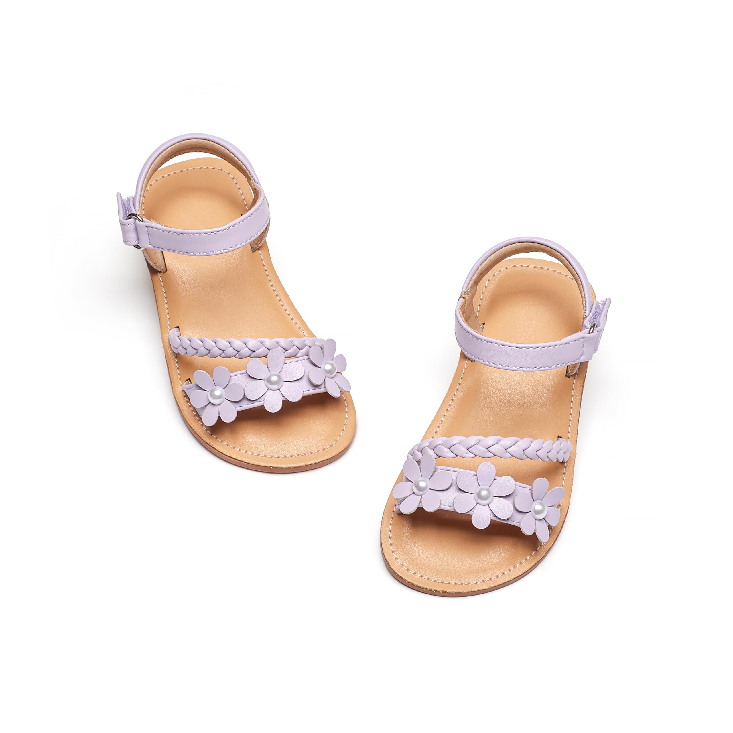 Flaryzone Toddler Girls Sandals Open Toe Flat Flower Girl Dress Shoes