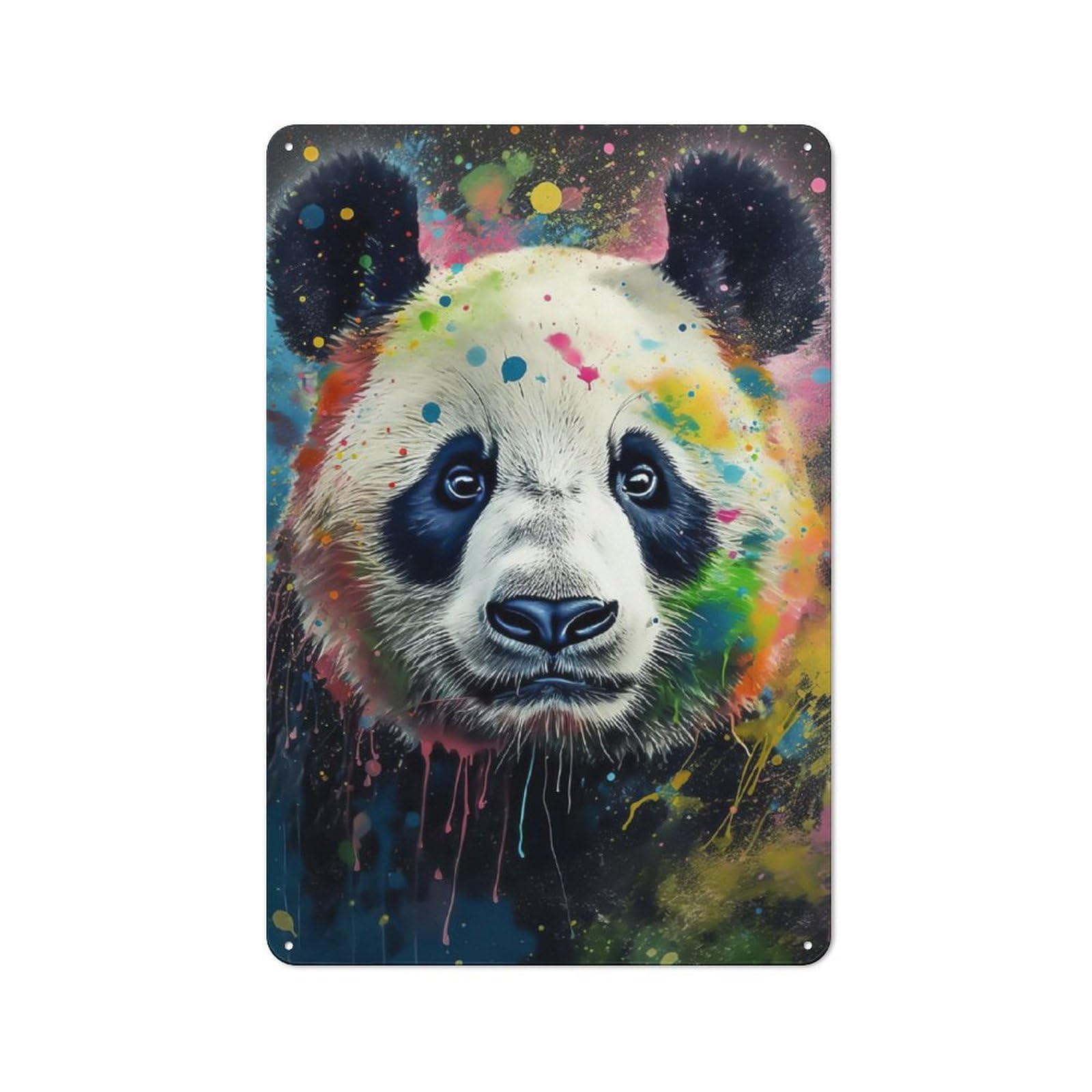 Junmoney Panda Painting Tin Sign 30X20cm For Workshop Wall, Rustic Wall Decor, Suited To Workshop Decor Fans